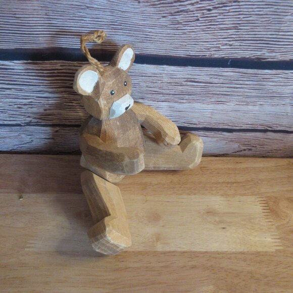 Handcrafted 9" Wooden Jointed Teddy Bear - Vintage - Picture 5 of 8